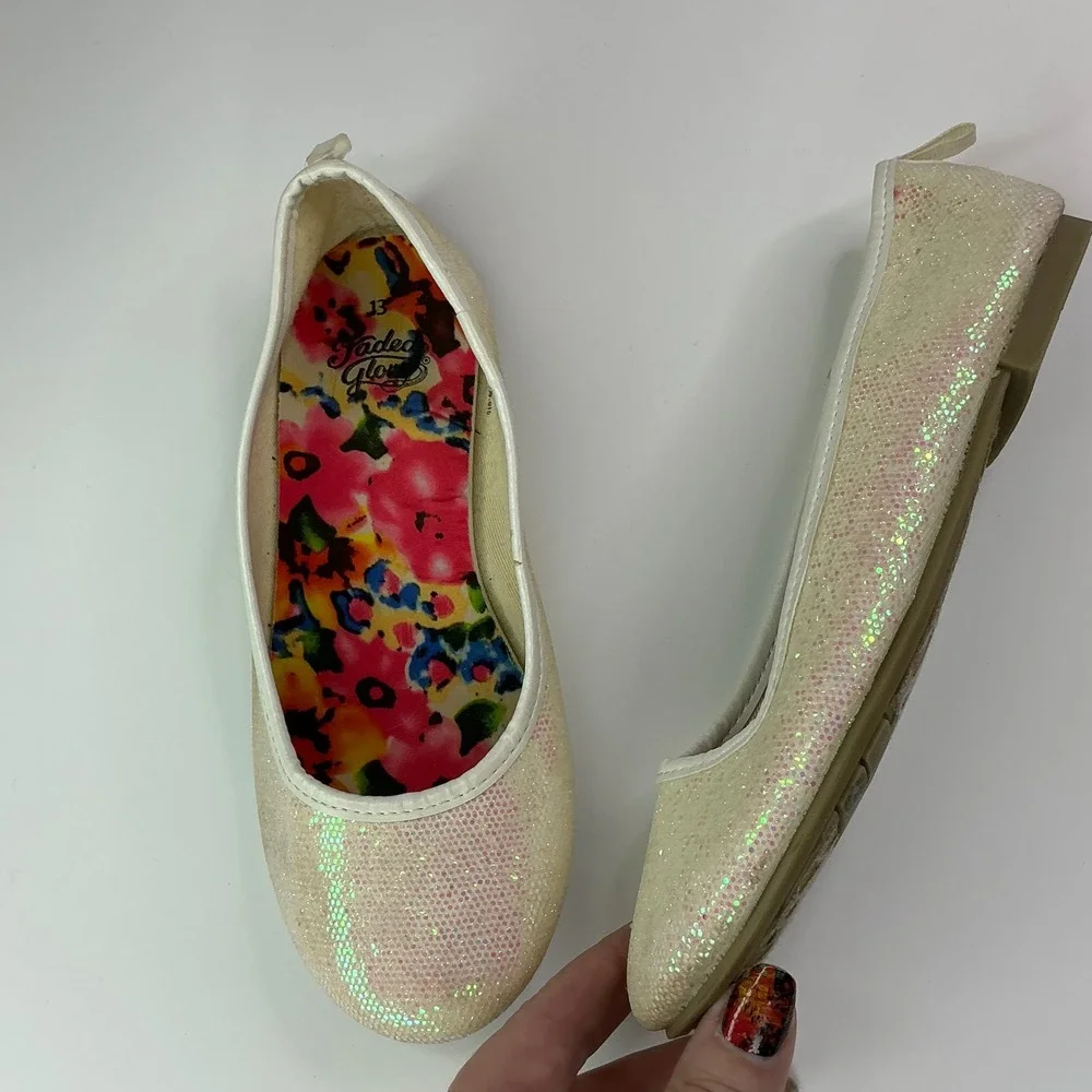 Faded Glory Iridescent Ballet Flat Kids Size 13 Glitter Sparkle Slip On Shoes